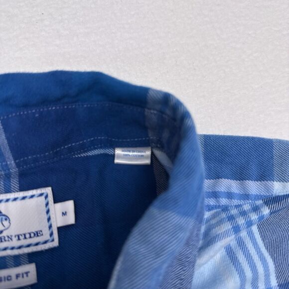 Southern Tide Button Up Shirt Men Size Medium Blue Plaid Classic Fit Casual Knit - Picture 7 of 10